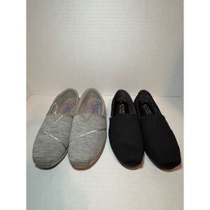 Skechers BOBS Womens Slip On Flats Bundle Black Canvas Grey Glitter Size 6